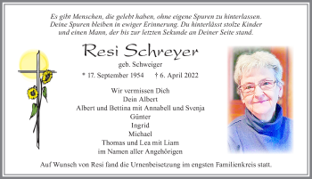 Traueranzeige von Resi Schreyer von Allgäuer Zeitung, Marktoberdorf