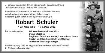 Traueranzeige von Robert Schuler von Memminger Zeitung