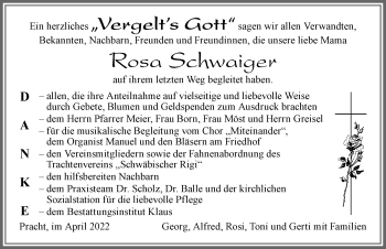 Traueranzeige von Rosa Schwaiger von Allgäuer Zeitung, Marktoberdorf