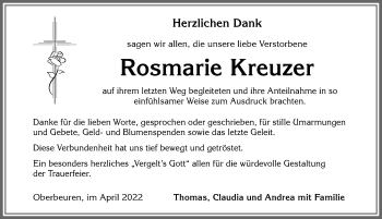 Traueranzeige von Rosmarie Kreuzer von Allgäuer Zeitung, Kaufbeuren/Buchloe
