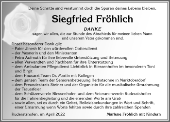 Traueranzeige von Siegfried Fröhlich von Allgäuer Zeitung, Marktoberdorf