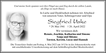Traueranzeige von Siegfried Uske von Allgäuer Zeitung, Marktoberdorf