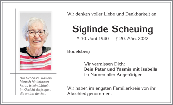 Traueranzeige von Siglinde Scheuing von Allgäuer Zeitung,Kempten