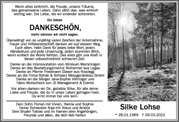 Traueranzeige von Silke Lohse von Memminger Zeitung