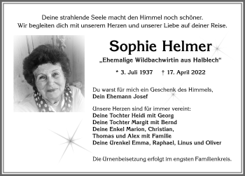 Traueranzeige von Sophie Helmer von Allgäuer Zeitung, Füssen