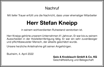 Traueranzeige von Stefan Kneipp von Memminger Zeitung