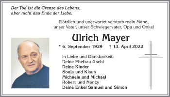 Traueranzeige von Ulrich Mayer von Allgäuer Zeitung, Kaufbeuren/Buchloe