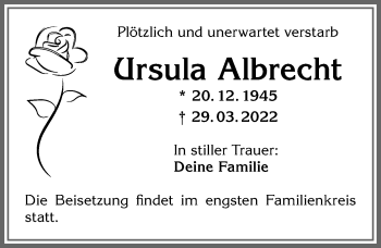 Traueranzeige von Ursula Albrecht von Allgäuer Zeitung,Kempten