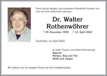 Traueranzeige von Walter Rothenwöhrer von Allgäuer Anzeigeblatt