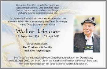 Traueranzeige von Walter Trinkner von Allgäuer Zeitung, Füssen