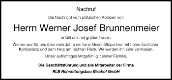 Traueranzeige von Werner Josef Brunnenmeier von Allgäuer Zeitung, Kaufbeuren/Buchloe
