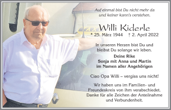 Traueranzeige von Willi Kiderle von Allgäuer Zeitung, Füssen