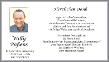 Traueranzeige von Willy  Paßens von Allgäuer Zeitung, Marktoberdorf