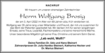 Traueranzeige von Wolfgang Brosig von Allgäuer Zeitung, Kaufbeuren/Buchloe