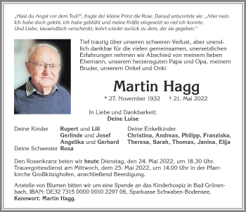 Traueranzeige von Martin Hagg 