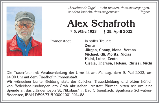 Traueranzeige von Alex Schafroth von Allgäuer Anzeigeblatt