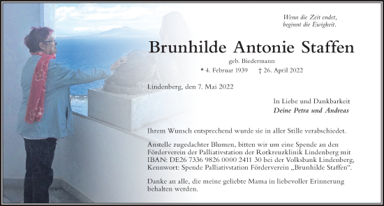Traueranzeige von Brunhilde Antonie Staffen von Der Westallgäuer