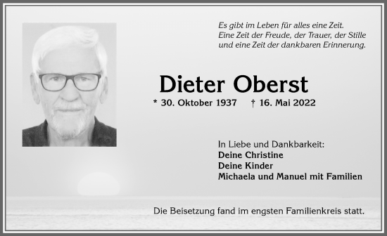 Traueranzeige von Dieter Oberst von Allgäuer Anzeigeblatt