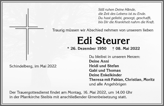 Traueranzeige von Edi Steurer von Allgäuer Anzeigeblatt