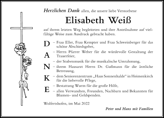 Traueranzeige von Elisabeth Weiß von Der Westallgäuer