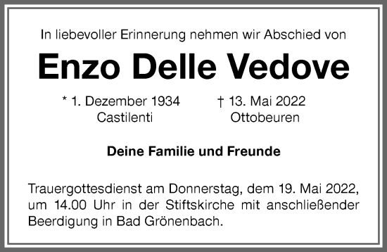 Traueranzeige von Enzo Delle Vedove von Memminger Zeitung