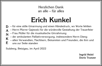 Traueranzeige von Erich Kunkel von Allgäuer Zeitung,Kempten