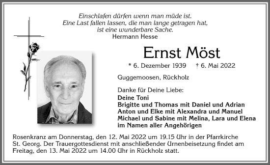 Traueranzeige von Ernst Möst von Allgäuer Zeitung, Füssen