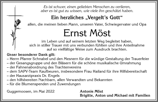 Traueranzeige von Ernst Möst von Allgäuer Zeitung, Füssen