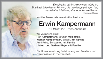 Traueranzeige von Erwin Kampermann von Allgäuer Zeitung, Kaufbeuren/Buchloe