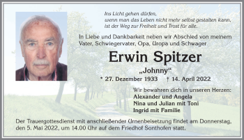 Traueranzeige von Erwin Spitzer von Allgäuer Anzeigeblatt