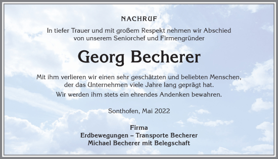 Traueranzeige von Georg Becherer von Allgäuer Anzeigeblatt