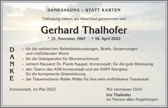 Traueranzeige von Gerhard Thalhofer von Allgäuer Anzeigeblatt