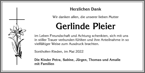 Traueranzeige von Gerlinde Pleier von Allgäuer Anzeigeblatt