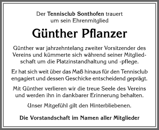 Traueranzeige von Günther Pflanzer von Allgäuer Anzeigeblatt