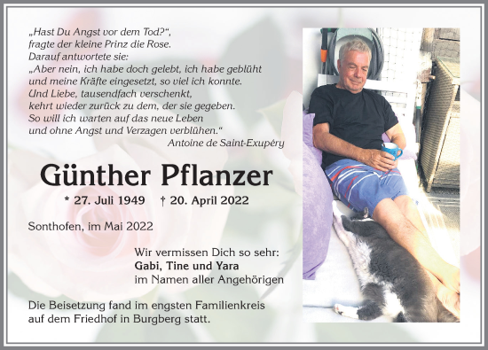 Traueranzeige von Günther Pflanzer von Allgäuer Anzeigeblatt