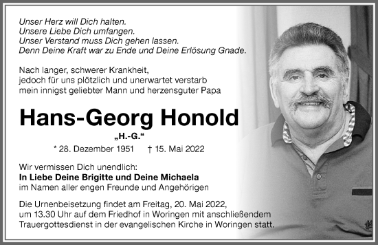 Traueranzeige von Hans-Georg Honold von Memminger Zeitung