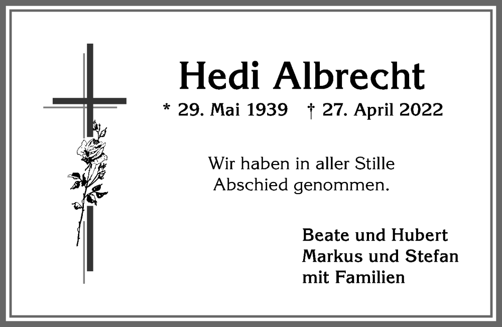  Traueranzeige für Hedi Albrecht vom 16.05.2022 aus Allgäuer Anzeigeblatt