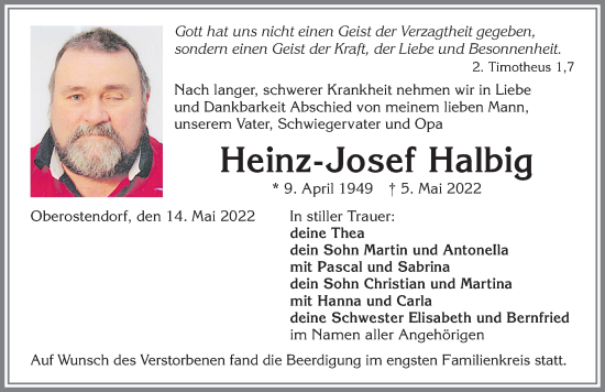 Traueranzeige von Heinz-Josef Halbig von Allgäuer Zeitung, Kaufbeuren/Buchloe