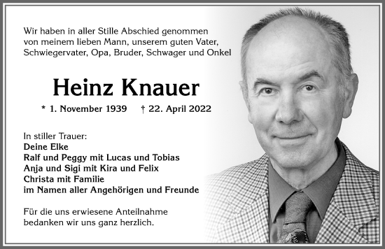 Traueranzeige von Heinz Knauer von Allgäuer Zeitung,Kempten