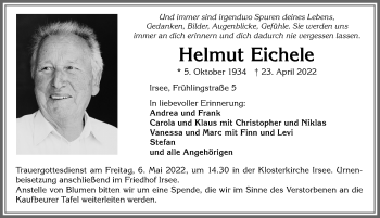 Traueranzeige von Helmut Eichele von Allgäuer Zeitung, Kaufbeuren/Buchloe