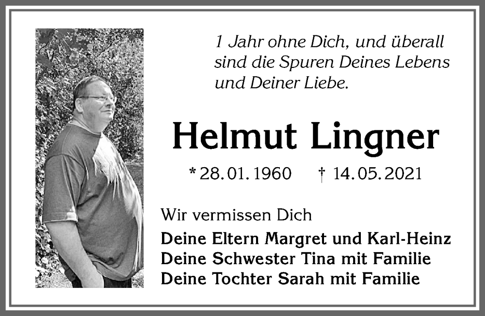  Traueranzeige für Helmut Lingner vom 14.05.2022 aus Allgäuer Zeitung, Marktoberdorf
