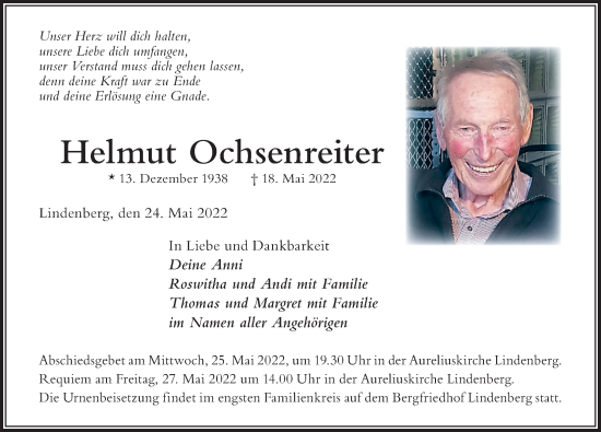 Traueranzeige von Helmut Ochsenreiter von Der Westallgäuer