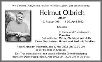 Traueranzeige von Helmut Olbrich von Allgäuer Zeitung,Kempten
