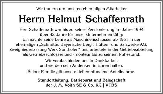 Traueranzeige von Helmut Schaffenrath von Allgäuer Anzeigeblatt