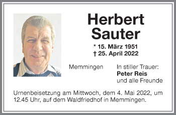 Traueranzeige von Herbert Sauter von Memminger Zeitung