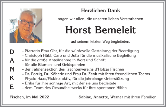 Traueranzeige von Horst Bemeleit von Allgäuer Anzeigeblatt