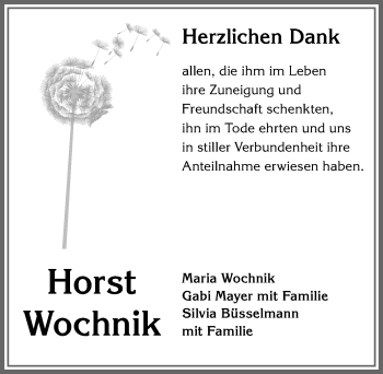Traueranzeige von Horst Wochnik von Allgäuer Zeitung, Kaufbeuren/Buchloe