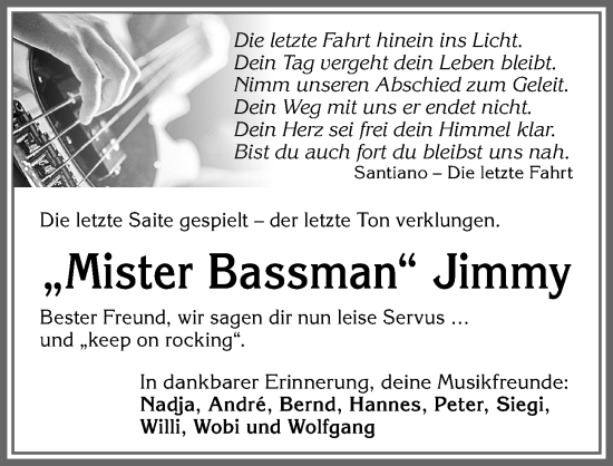 Traueranzeige von Jimmy  von Allgäuer Zeitung,Kempten