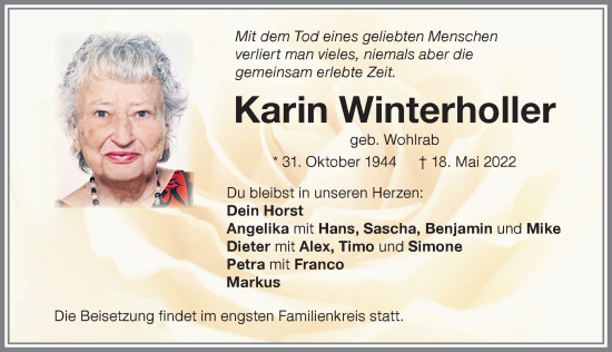 Traueranzeige von Karin Winterholler von Memminger Zeitung