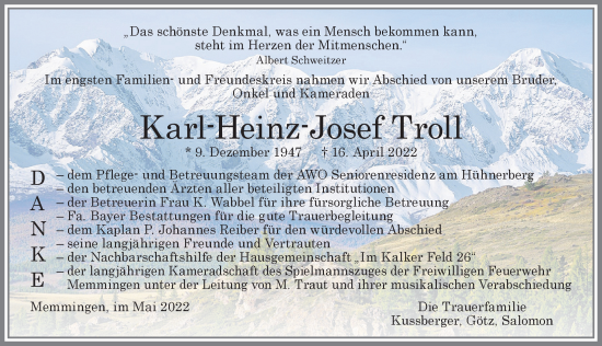 Traueranzeige von Karl-Heinz-Josef Troll von Memminger Zeitung
